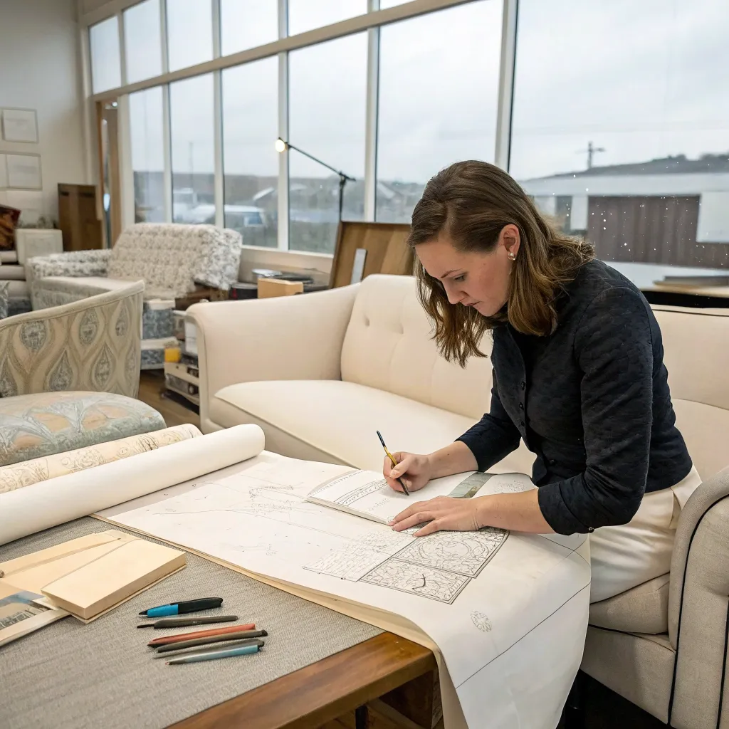 Sarah designing a custom sofa